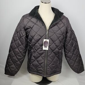 Barn Jacket By Weatherproof ~ gray quilted waterproof with black sherpa lining